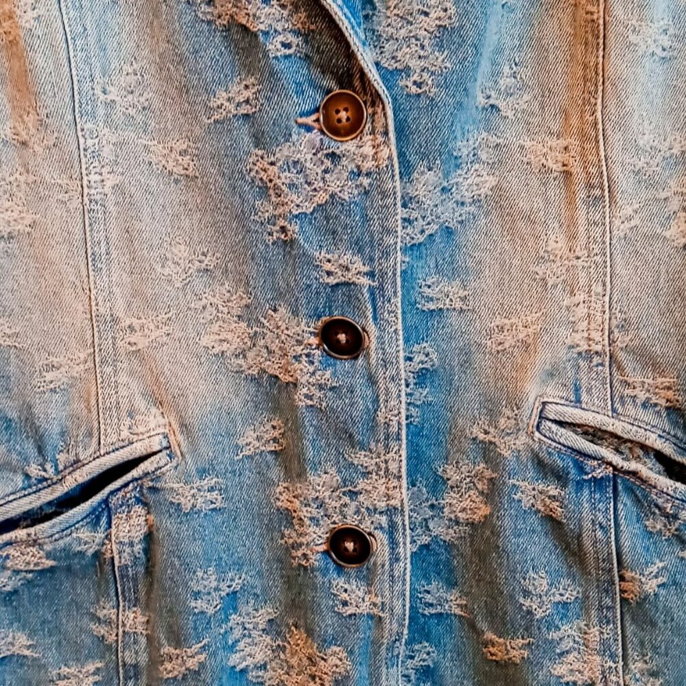 SOLD!!! Vintage Newport News Jeanology Floral Denim Jean Duster Jacket Women’s - Picture 5 of 10